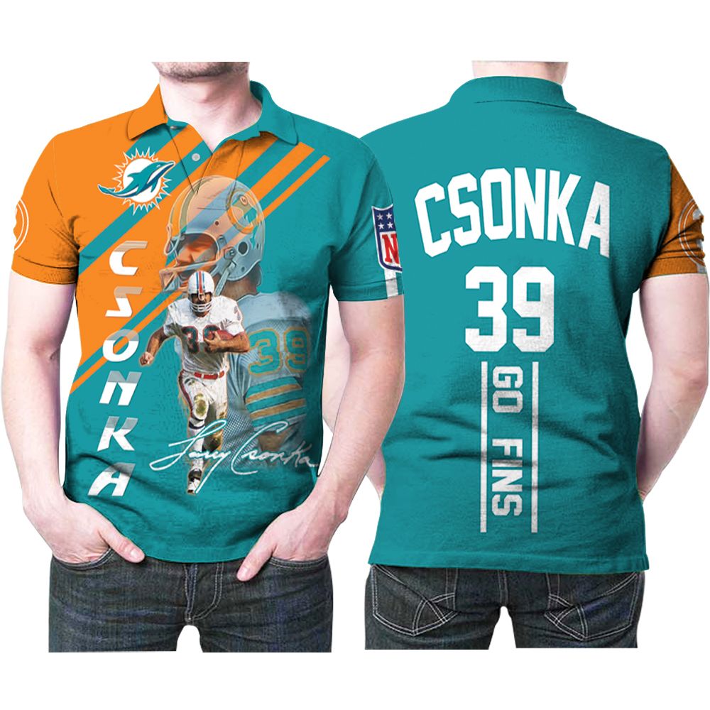 Miami Dolphins Larry Csonka 39 Go Fins Signature 3D Polo Shirt - Perfect Gift For Fans