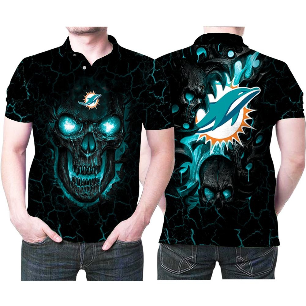 Miami Dolphins Lava Skulls Tiger 3D Polo Shirt - Perfect Gift For Fans