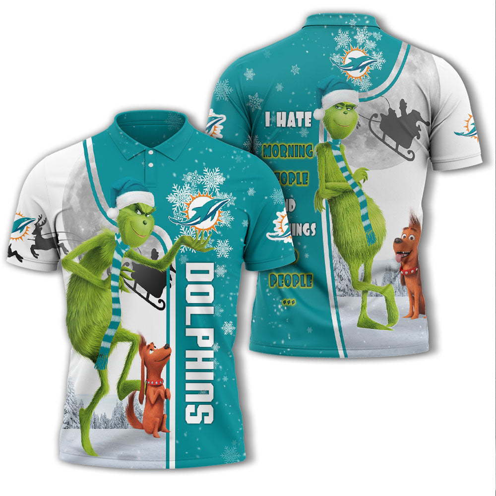 Personalized Nfl Christmas The Grinch Miami Dolphins Shirt With 3D Polo Design For Fans