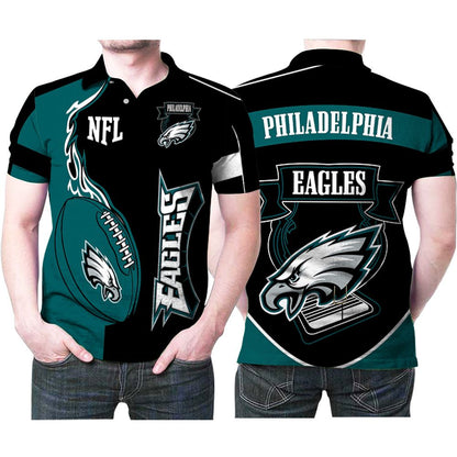 Philadelphia Eagles Logo Fire Football 3D Polo Shirt - Fiery Fan Gear